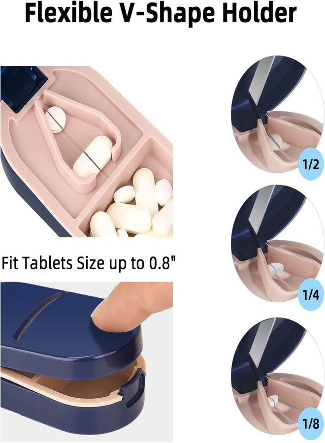 Tonity تونيتي، قطعة واحدة، قاطع أقراص، كسارات ومقسمات، علبة أقراص محمولة، قاطع أقراص، علبة منظم أدوية مع قاطع أقراص، قاطع محمول، فاصل، منظم أدوية، مصنوع من مادة ABS عالية الجودة (أزرق) - Image 3